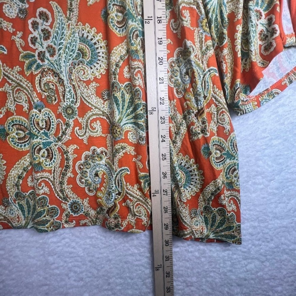 Boho Paisley Blouse 2X Orange Flowy Tunic Cutout Sleeve Resort Top - Picture 4 of 11